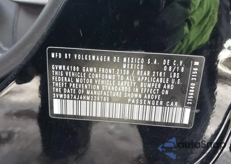 2017 Volkswagen Jetta 1.4T Se z USA, uszkodzony, nr VIN 3VWDB7AJ4HM225765